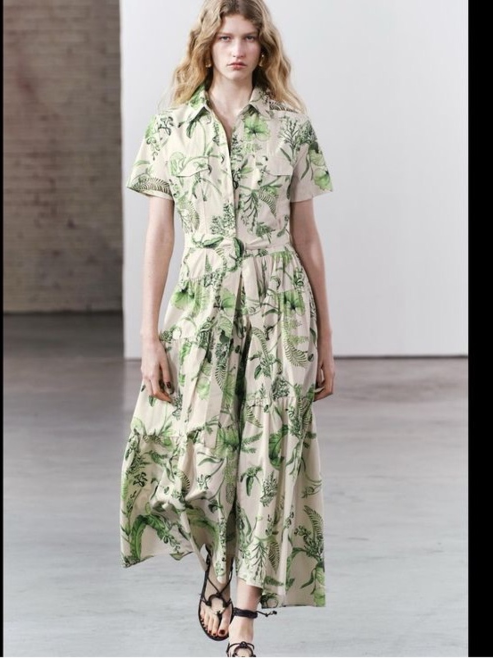 Zara Floral Printed Shirt Dress Small